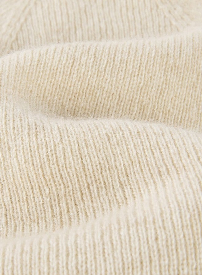 Lallier Unisex 100% Pure Cashmere Beanie, Ribbed Cuffed Hat Warm Soft with Gift Box for Women and Men (Cream White) - Image 5